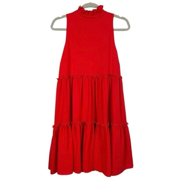 Elliatt Women's Red Sonnet Tiered Ruffle Mock Neck Mini Dress M Wedding Guest - Picture 2 of 10